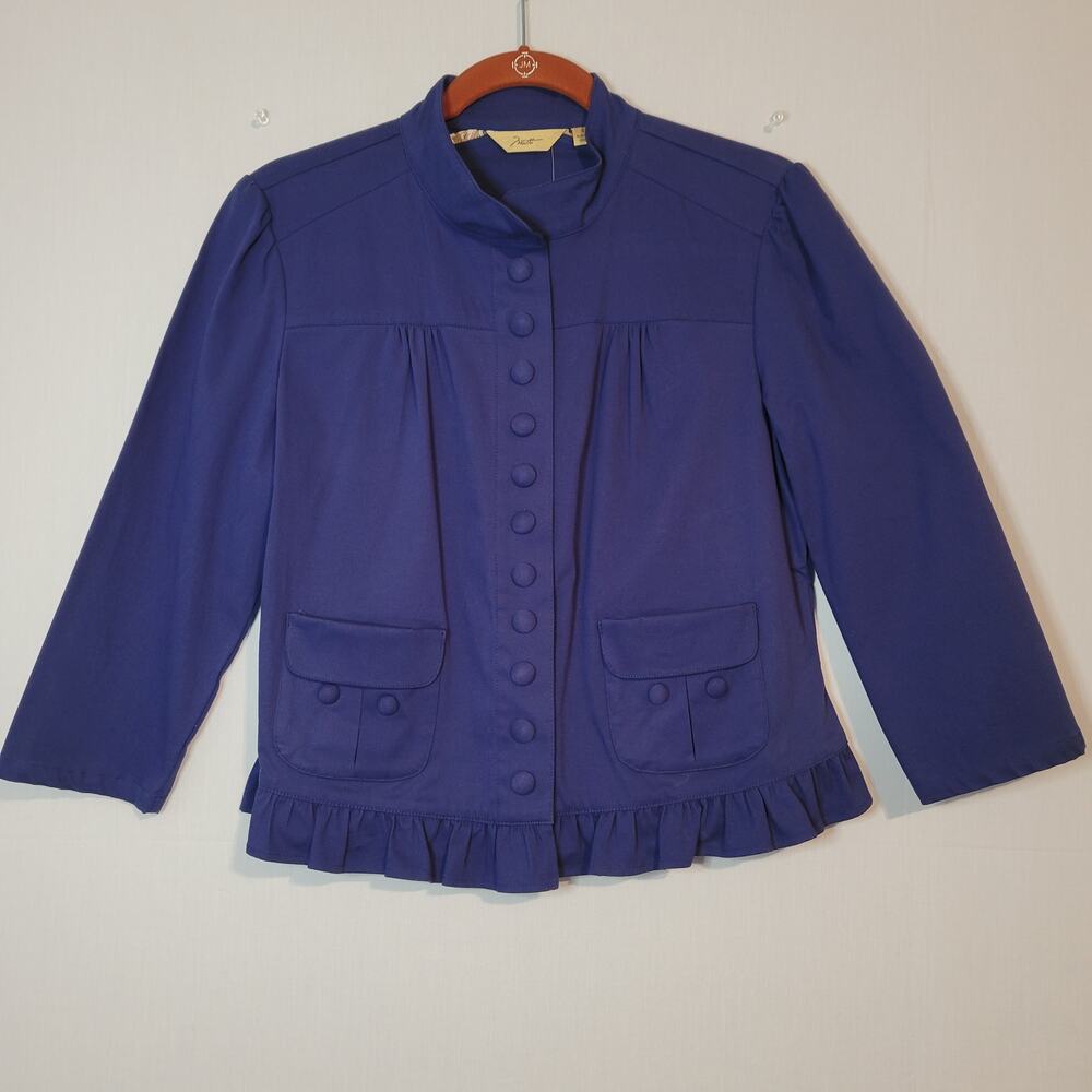 Motto French ruffled snap button jacket size S blue feminine retro preppy, New